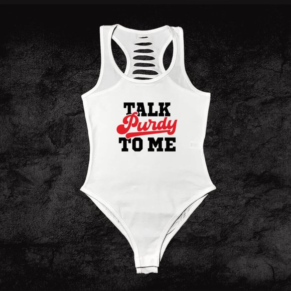 White San Francisco Football Talk PURDY To Me Bodysuit, 49ers Gift, Niner Gang - Picture 1 of 2